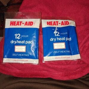 Vtg HEAT-AID  Dry Heat Pad Self-Heating 12 hr 1981 Prop 4 X 6; new Lot of 2 RARE